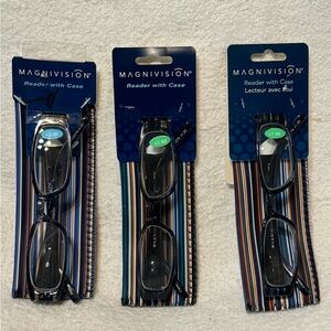 Magnivision 3 set Black Reading Glasses with Case +1.50